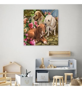 Tablolife Puppies Yağlı Boya Dokulu Tablo 80X80,Çerçeve;Gold