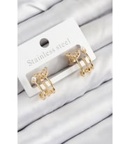 Pirinç Zirkon Taşlı İnci Detaylı Balık Kuyruğu Model Gold Renk Kadın Küpe 5 - HEP-8452-624