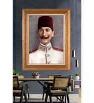 Altın Varaklı Çerçeveli Paspartulu Atatürk Tablo DC1249 (Gold)