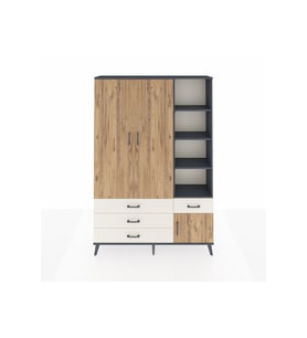 Arges Dolap 5 Raflı 4 Çekmeceli Tek Askılı 132x30x195 Antrasit-Çam/Aytaşı