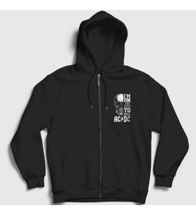 Presmono Unisex Siyah Highway To Hell Skull AC/DC Fermuarlı Kapüşonlu Sweatshirt 6477tt