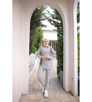 Fermuarlı Çizgi ve Çiçek Desenli İkili Tesettür Kap Spor Takımı - (38-46) - 71269 - Siyah