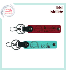 Karavanla Geçen Mevsimlere Hatıra , Kişisel Yazılabilir Anahtarlık Takımı, Kırmızı-Turkuaz