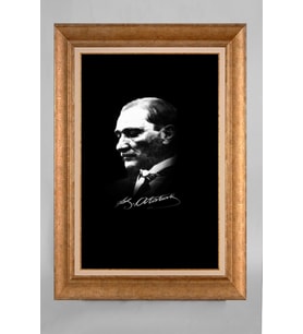 Altın Varaklı Çerçeveli Paspartulu Atatürk Tablo a5 (Gold)