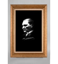 Altın Varaklı Çerçeveli Paspartulu Atatürk Tablo a5 (Gold)