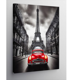 Kanvas Tablo Eiffel Kulesi Ve Kırmızı Araba