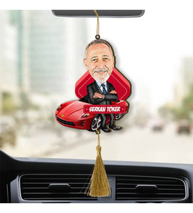 Kırmızı Spor Arabalı Erkek Karikatürlü Ahşap Dikiz Ayna Araba Süsü