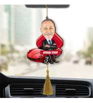 Kırmızı Spor Arabalı Erkek Karikatürlü Ahşap Dikiz Ayna Araba Süsü