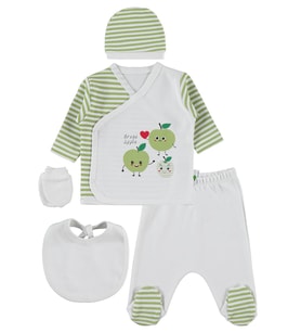 Nova Baby Yeşil Ema Kokulu 5'Li 0-3 Ay Zıbın Takımları - Ekru