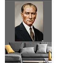 Atatürk Portresi Siyah Beyaz Dekoratif Kanvas - Mdf Ahşap Tablo