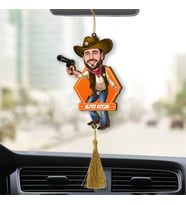 Kovboy Kostümlü Erkek Karikatürlü Ahşap Dikiz Ayna Araba Süsü