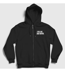 Presmono Unisex Siyah I Feel Like 2007 Britney Spears Fermuarlı Kapüşonlu Sweatshirt 538458tt