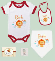 BK Kids Kişiye Özel İsimli 5 Parça Kırmızı Bebek Body Zıbın ve Battaniye Hediye Seti, Yeni Doğan Bebek Giyim Hediyesi-7