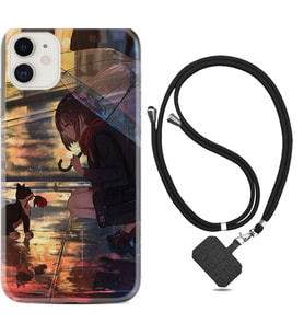 Apple iPhone 11 12 13 Mini Kılıf Boyun Askılı Silikon Kız ve Kedi 1762