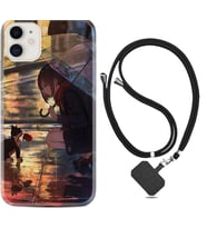 Apple iPhone 11 12 13 Mini Kılıf Boyun Askılı Silikon Kız ve Kedi 1762