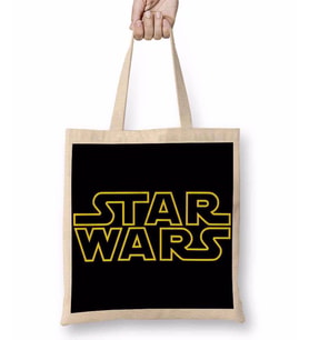 Star Wars Logo Siyah Zemin Bez Çanta Uzun Saplı