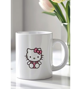 Hello Kitty Tasarımlı 330ml Baskılı Beyaz Seramik Kupa Bardak