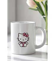 Hello Kitty Tasarımlı 330ml Baskılı Beyaz Seramik Kupa Bardak