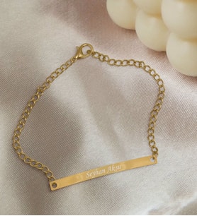 BK Gift Kişiye Özel İsimli Slim Gold Plakalı Bileklik