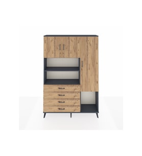 Arges Gardrop 8 Raflı 4 Çekmeceli 3 Kapaklı 132x30x195 Antrasit-Çam