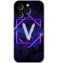 İphone 15 Pro Max Kılıf HD Desen Baskılı Kılıf - Dark Neon Yaprak V Harfi