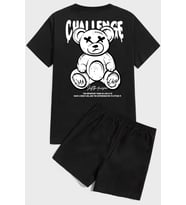Unisex Challenge Baskılı Şort Takım (Siyah)