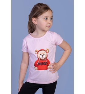 Toontoy Kız Çocuk Ayıcık Baskılı Tişört (Açık Pembe)