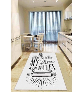 Beyaz Kaymaz Tabanlı My Kitchen My Rules Mutfak Halısı AR853