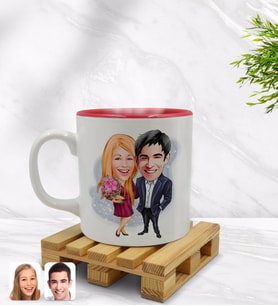 BK Gift Kişiye Özel Sevgililer Karikatürlü İçi Kırmızı Renkli Kupa Bardak Model 94