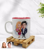 BK Gift Kişiye Özel Sevgililer Karikatürlü İçi Kırmızı Renkli Kupa Bardak Model 94
