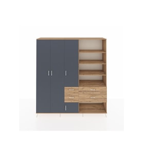 Hyperion Dolap 14 Raflı 4 Çekmeceli 4 Kapaklı 220x44x243 Çam-Antrasit/Çam