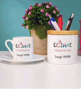 Eczane Teknikeri Türk Kahvesi Fincanı Beyaz ve Kalemlik