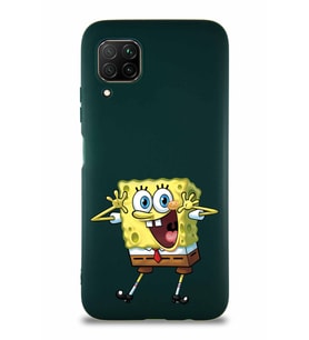 Huawei P40 Lite Soft Premier Kapak Sünger Bob Tasarımlı Silikon Kılıf - Yeşil (Şeffaf)