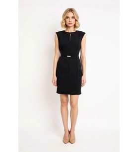 Kadın Kolsuz Mini Elbise Bisiklet Yaka Kemerli Bodycon Kesim Esnek Dokuma Rahat Günlük Modern Şık