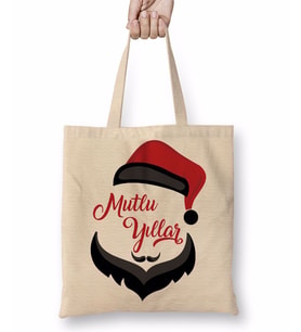 Noel Baba ile Mutlu Yıllar Bez Çanta Uzun Saplı