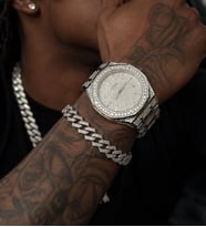 Taşlı Iced Out Büyük Erkek Kol Saati Ve Küba Zincir Bileklik Seti