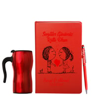 Sevgililer Gününe Özel Deri Kırmızı Defter Kalem & Termos Mug Hediye Seti 20