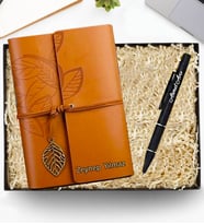 Kişiye Özel Deri Dolama Defter Ajanda & İsme Özel Mat Siyah Kalem