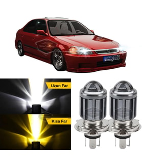 Honda Civic İES EK 1996-2000 Uyumlu Mercekli Far Ampulü Led Xenon Sarı-Beyaz Şimşek Etkili Uzun Kısa