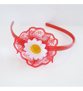 Papatyalı tüllü kız çocuk taç (Kırmızı)