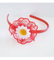 Papatyalı tüllü kız çocuk taç (Kırmızı)