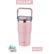 DILLER 620 ML Tek Kapak Çift Kullanım Pipetli/Pipetsiz Taşıma Kulplu Mug/Çelik Termos-FFDILLERD9168