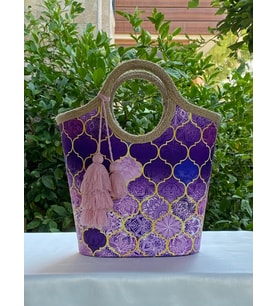 Plaj Çantası Jüt Hasır Mor Moroccon