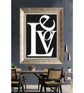 Tablore Love Yazılı All You Need Is Love Çerçeveli Kanvas Tablo Modern Tipografi Duvar Dekoru