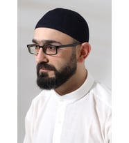 Lacivert Safir Dantel Detaylı Örme Namaz Takkesi