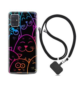 Samsung a71 A72 A73 A7 A9 2018 C7 C9 Kılıf Boyun Askılı Silikon Neon Cats 1790