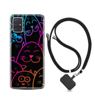 Samsung a71 A72 A73 A7 A9 2018 C7 C9 Kılıf Boyun Askılı Silikon Neon Cats 1790