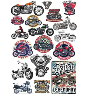 Retro Motorsiklet Sticker Set  16 Parça Telefon, Tablet, Defter, Laptop Sticker