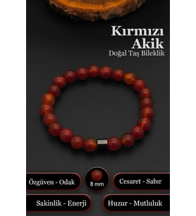 Doğal Taş Akik Bileklik Kadın Erkek Akik Bileklik 8 mm BT027 (Kırmızı)