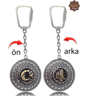 Ayyıldız ve Tuğralı Örgü Model Çift Taraflı Oksitli Gümüş Telkari Anahtarlık 201025183